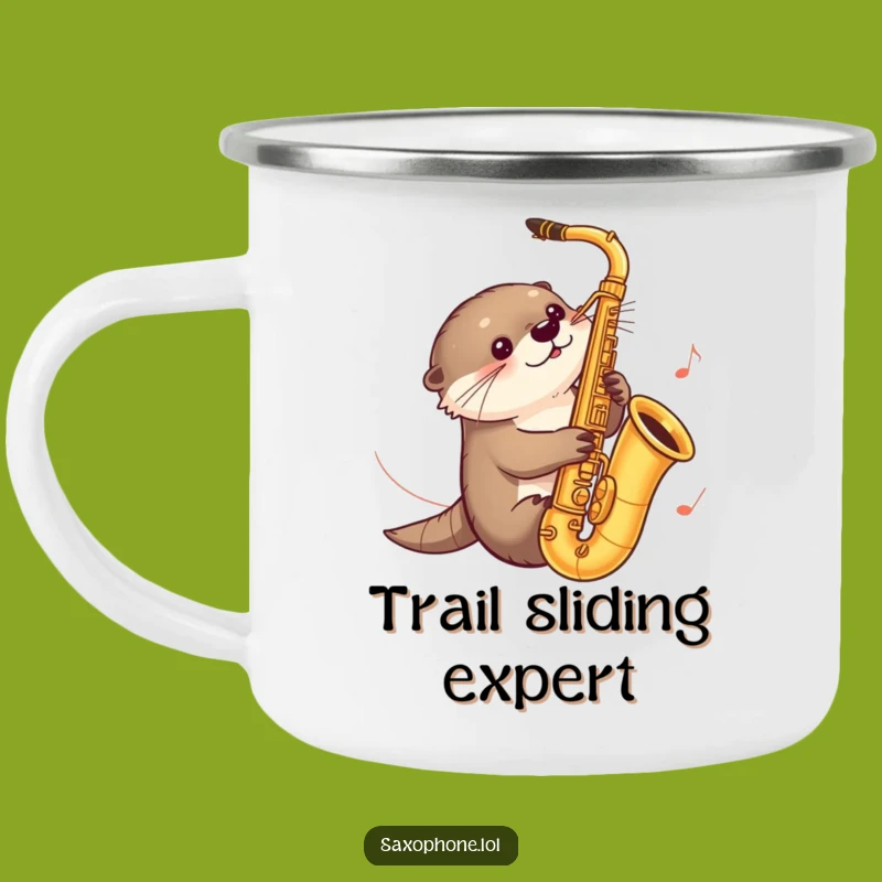Funny Otter Saxophone Camping Mug: Durable Curious Otter Sliding, Outdoor Humor, Perfect Funny Gift