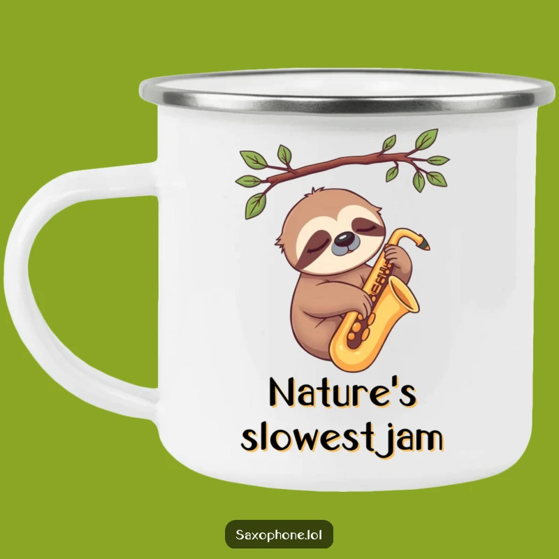 Funny Sloth Sax Camping Mug: Relaxed Sips, Outdoor Chill, Great Funny Gift!