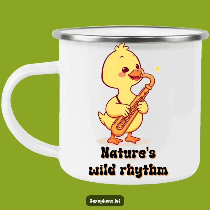 Funny Duck Saxophone Camping Mug: Durable Smiling Duck Musician, Outdoor Humor, Perfect Funny Gift