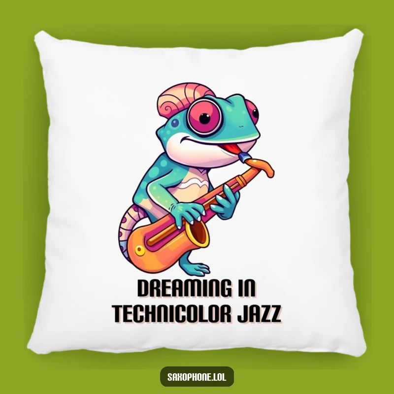 Funny Chameleon Sax Pillow: Cozy Comfort, Musical Accent, Great Funny Gift!