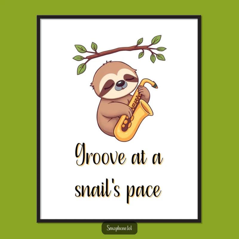 Funny Sloth Sax Digital Art: Instant Chill, Relaxed Decor, Perfect Funny Gift!