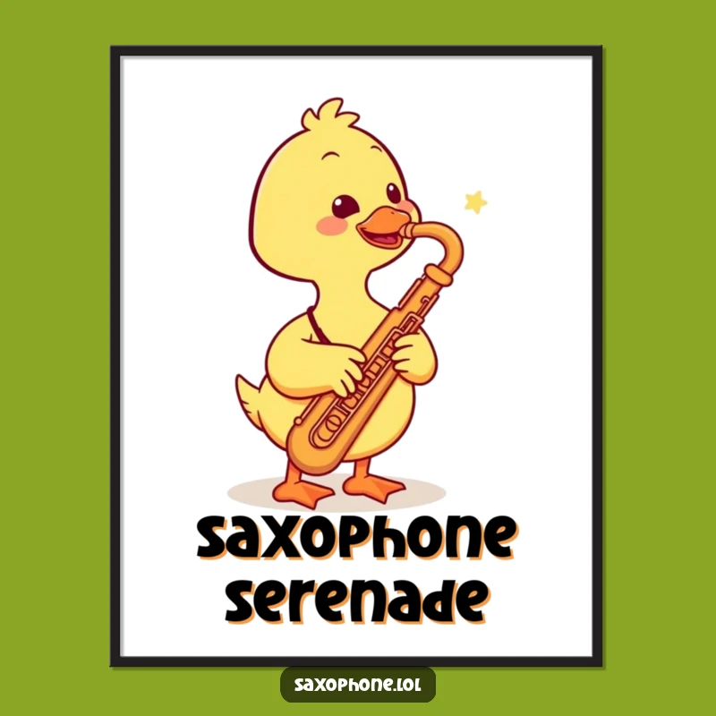 Funny Duck Saxophone Digital Art: Printable Smiling Duck Music, Instant Funny Gift Download