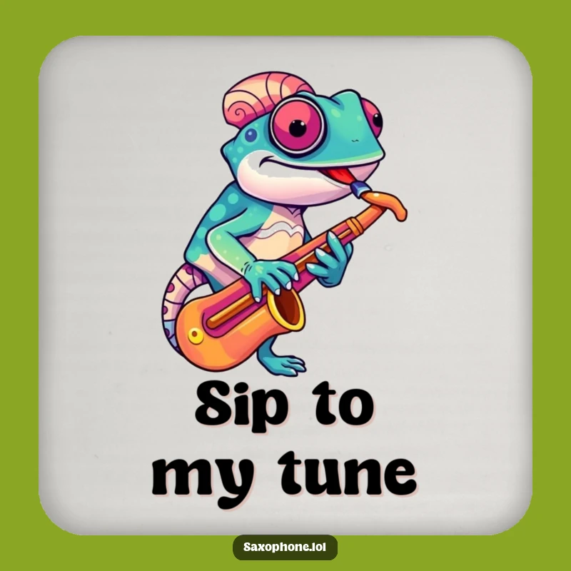Funny Chameleon Sax Coaster: Protect Surfaces, Add Coolness, Perfect Funny Gift!