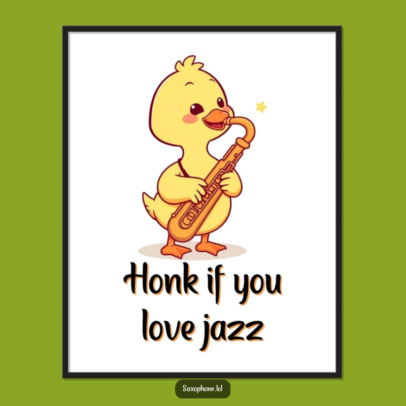 Funny Duck Saxophone Poster: Vibrant Smiling Duck Music Art, Whimsical Wall Decor, Funny Gift