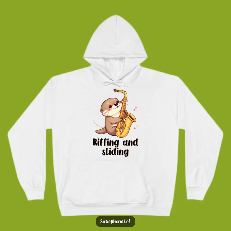 Funny Otter Saxophone Hoodie: Cozy Curious Otter Sliding, Warm & Hilarious Funny Gift