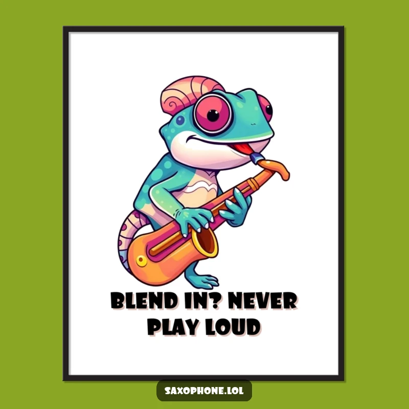 Funny Free Printable Wall Art: Chameleon Sax Player - Quirky Downloadable Decor