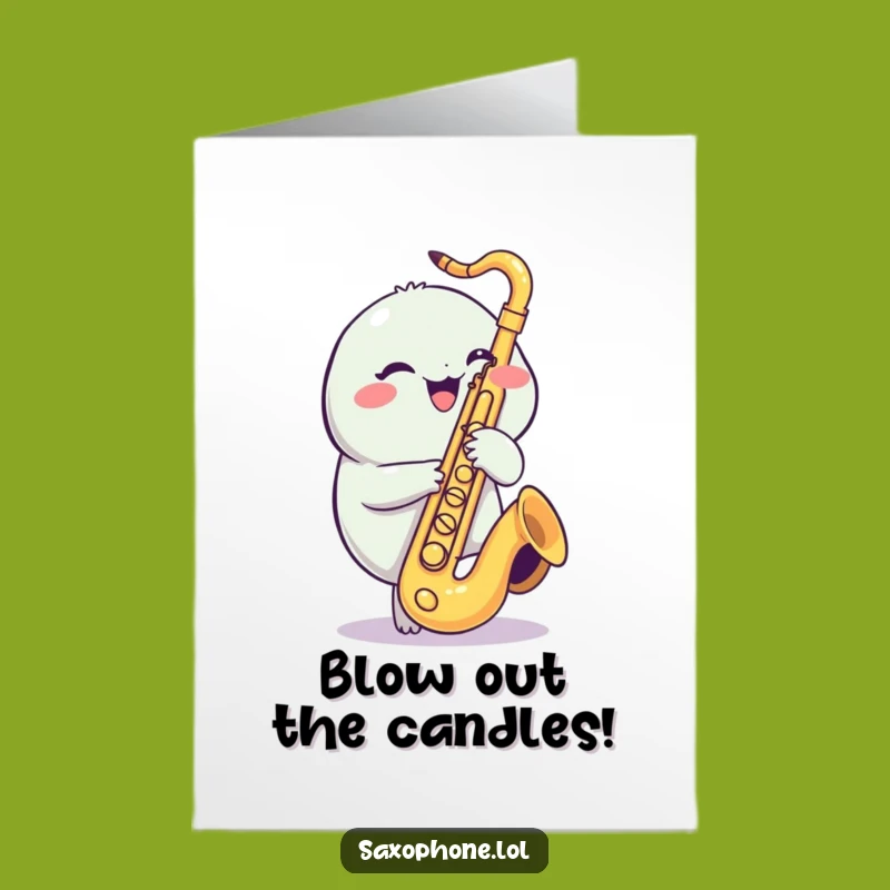 Funny Free Printable Saxophone Creature Birthday Card - Giggling Music Downloadable Gift