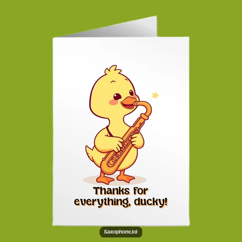 Free Printable Thank You Card: Funny Duck Saxophone Downloadable, Musical Thanks DIY!