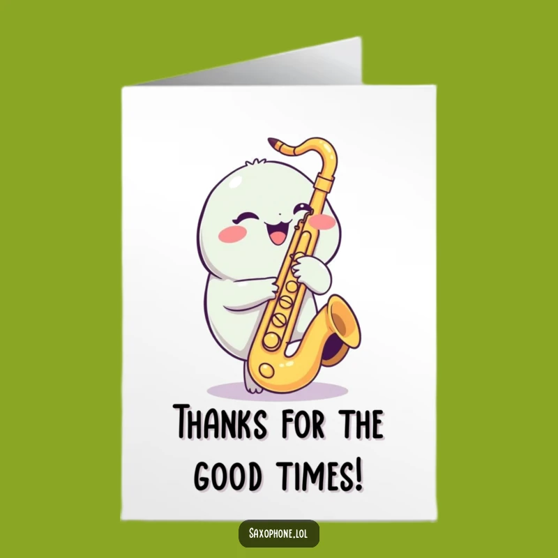 Funny Free Printable Saxophone Creature Thank You Card - Giggling Music Downloadable Gift