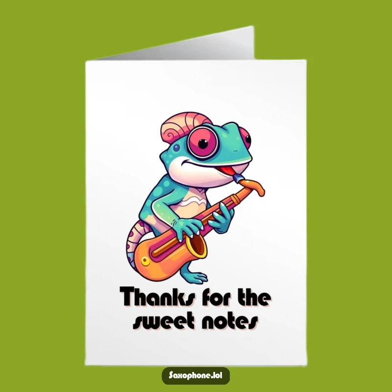 Free Printable Thank You Card: Chameleon Sax Gratitude - Humorous Downloadable Gift
