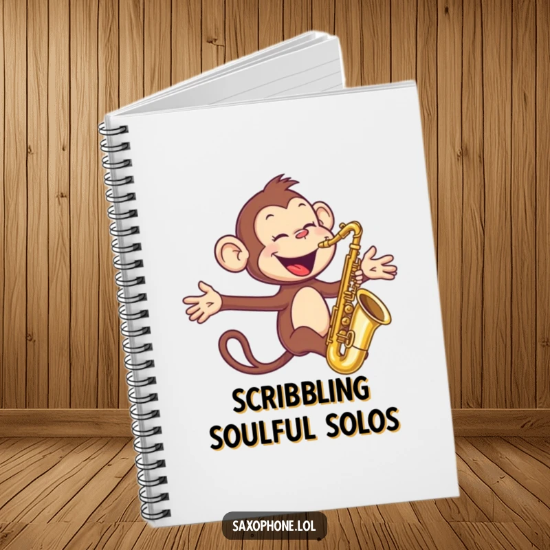 Funny Monkey Sax Notebook: A joyful monkey blows into a saxophone with arms outstretched, making note-taking an energetic experience.
