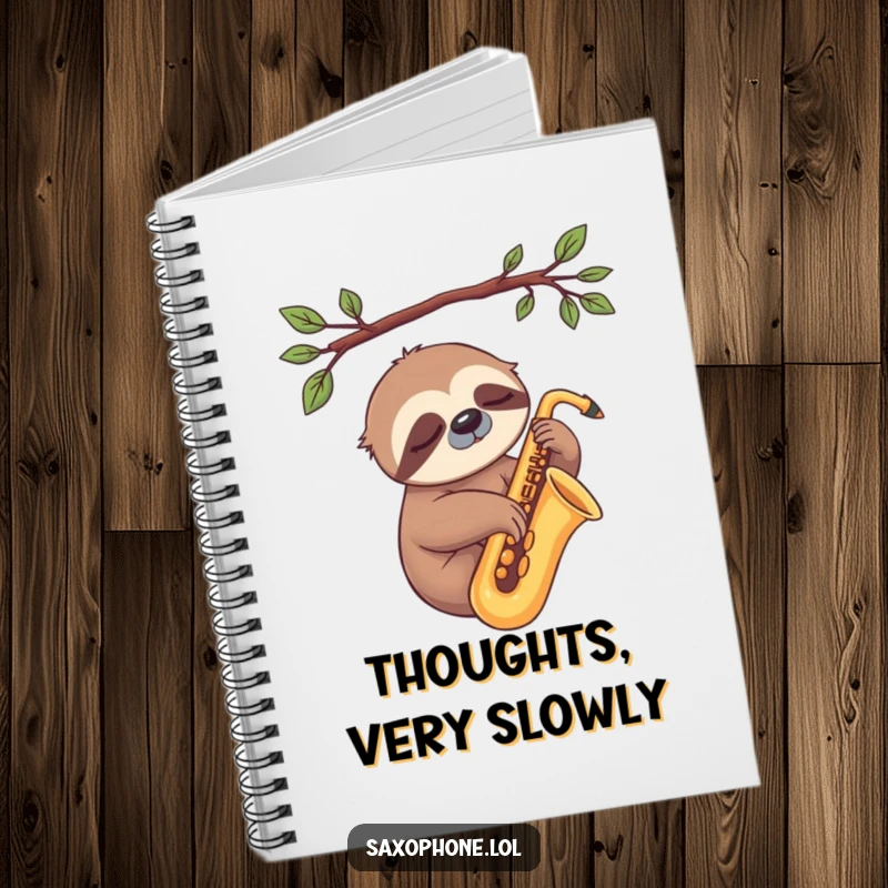 Funny Sloth Sax Notebook: A sleepy sloth rests on a saxophone, making note-taking a wonderfully relaxed experience.
