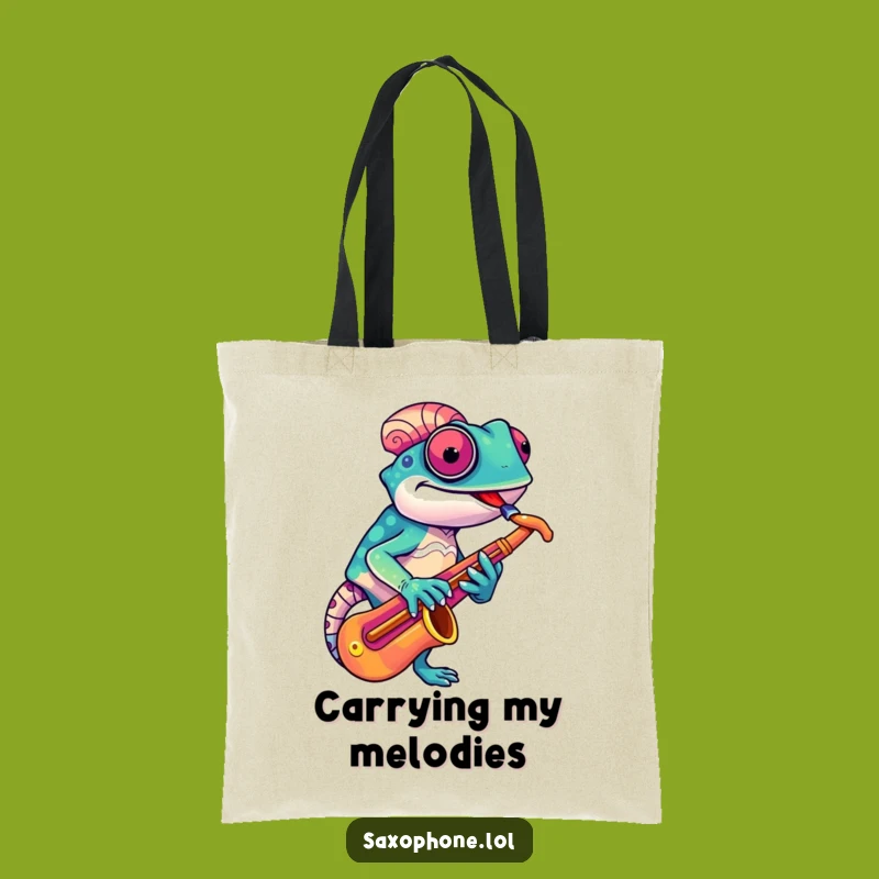 Funny Chameleon Sax Tote Bag: Carry Your Music, Stylish Accessory, Great Funny Gift!